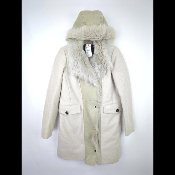 NWT $1805 WOOLRICH Sz S Emily Fur Coat Wool Cashmere Lamb Shearling Insulated - Picture 2 of 11